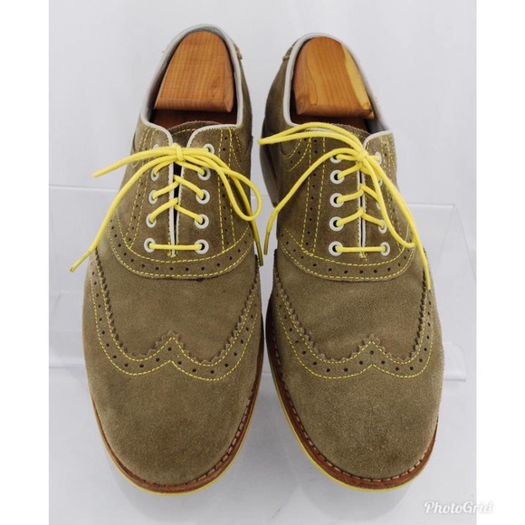 Johnston & Murphy Men's Taupe Suede Sheepskin Brogue Wingtip Oxfords - Picture 2 of 9